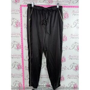 Ashley Graham pants shiny Black Elastic Waist Jogger Pants with Contrast Trim